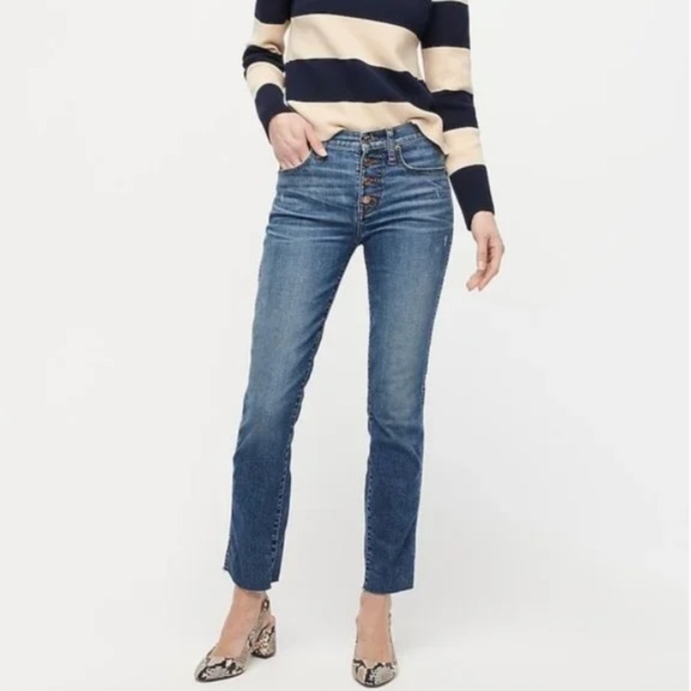 J. CREW | Vintage Straight Button Fly Raw Hem Denim Blue Jeans size 29 - Picture 1 of 14